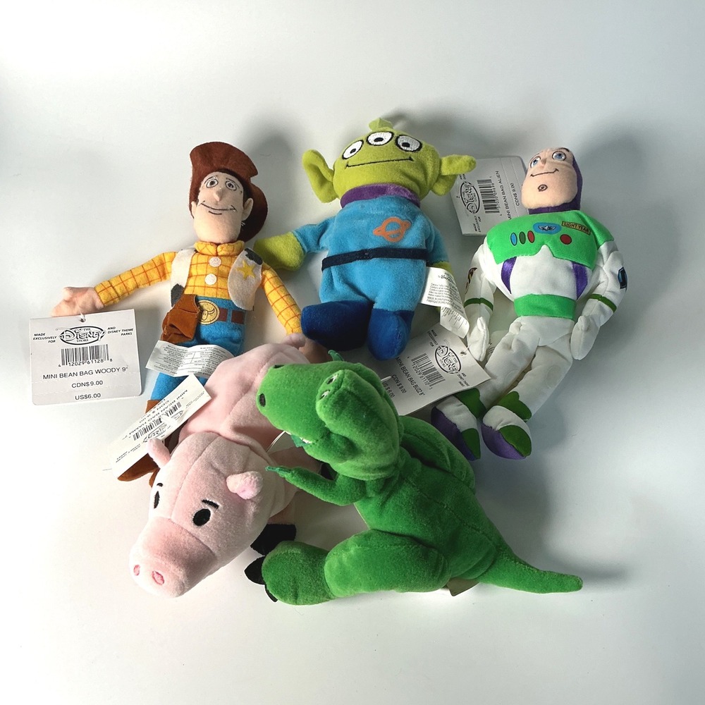 Disney Store Toy Story Mini Bean Bag Plush Lot Woody Buzz Rex Hamm Alien NWT‎